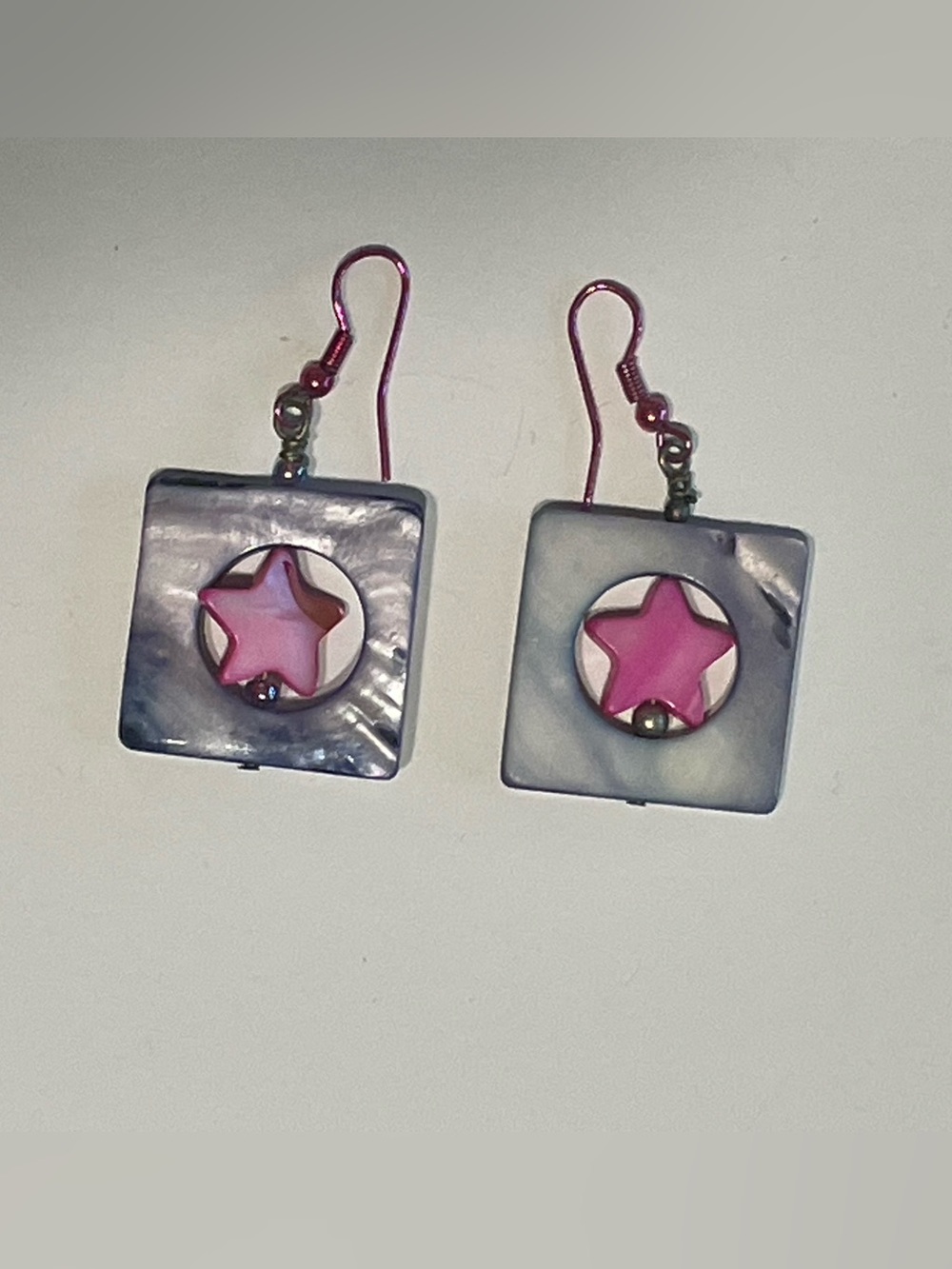 Y2K Pink Mother of Pearl Star Square Drop Earrings